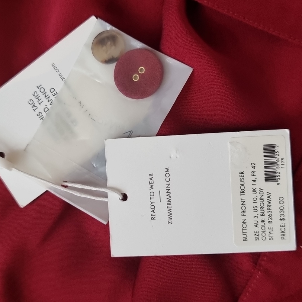 NWT ! Zimmerman flare pants burgundy red size 14 - Picture 5 of 6